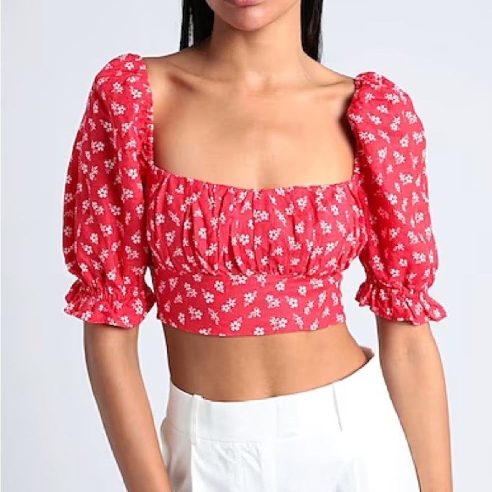 & Other Stories Floral Puff Sleeve Crop Top